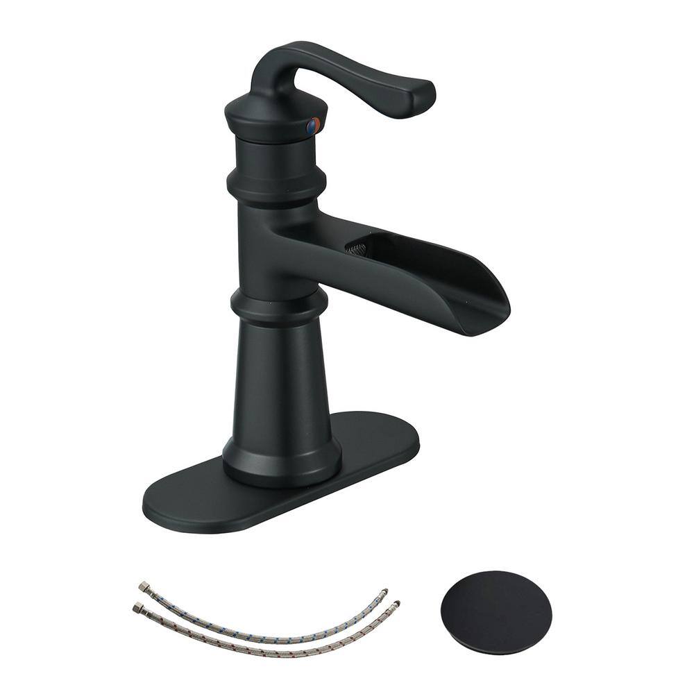 Single Handle Single Hole Bathroom Faucet Waterfall Low Arc Faucet for 3-Ho