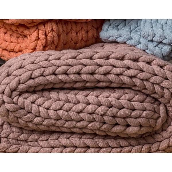 Luxurious Chunky Knit Mauve Wool Baby Throw 50"x40"