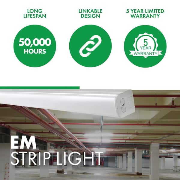 4 ft. 200-Watt Equivalent Integrated LED White Strip Light Fixture 5000K with Emergency Power