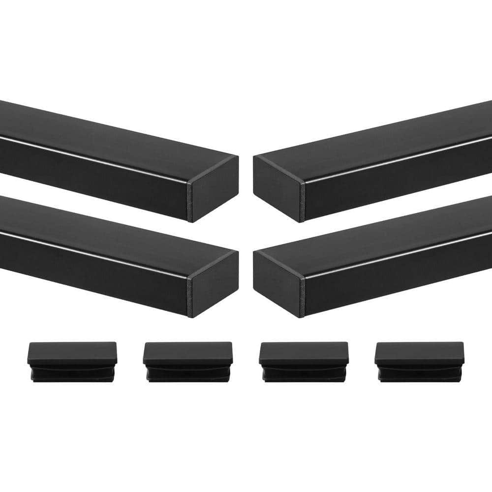 4-Pack 1 in. x 2 in. Matte Black Coating Stainless Steel Rectangular Handrail for Outdoor/Indoor Step, Stair Railing Kit