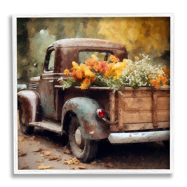 Stupell Industries Autumnal Plants in Truck by Riley B 1-Piece Framed Graphic Print Travel Poster Art Print 12 in. x 12 in.