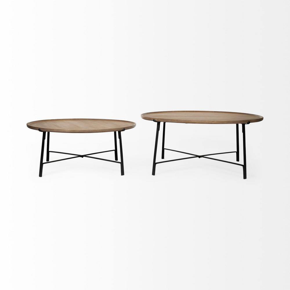 Helios Brown Wood and Black Metal Nesting Coffee Tables
