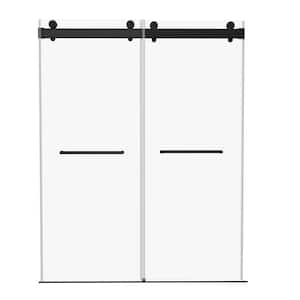 72 in. W x 76 in. H Sliding Frameless Double Bypass Alcove Glass Shower Door in Matte Black 5/16 in. Clear Glass