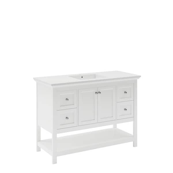 Fresca Manchester 48 in. Single Sink Shaker-Style White Bath Vanity with White Quartz Top and Integrated Sink