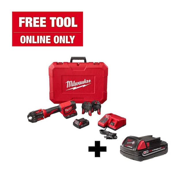 M18 18-Volt Lithium-Ion Cordless Short Throw Press Tool with (3) PEX Crimp Jaws and 2.0 AH Battery M18 18-Volt Lithium-Ion Cordless Short Throw Press Tool with (3) PEX Crimp Jaws and 2.0 AH Battery