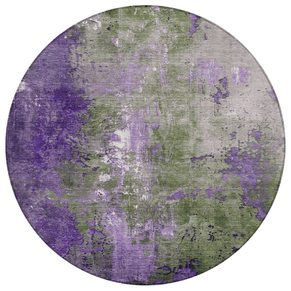 Chantille Machine Washable Indoor/Outdoor Abstract ACN1870 Olive 8 ft. x 8 ft. Round Rug