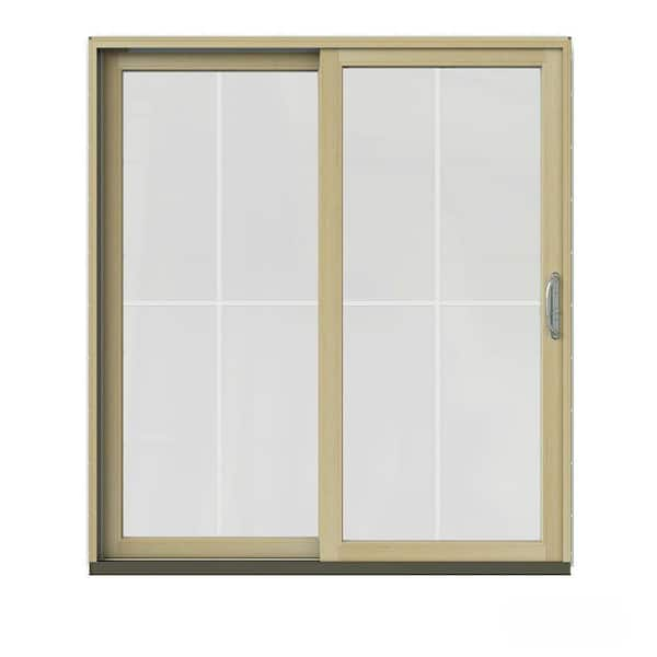 JELD-WEN 72 in. x 80 in. W-2500 Contemporary Vanilla Clad Wood Left-Hand 4 Lite Sliding Patio Door w/Unfinished Interior