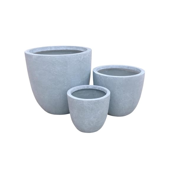 Photo 1 of **MED & LARGE POT CRACKED**
17 in. Tall Slate Gray Lightweight Concrete Round Modern Seamless Outdoor Planter (Set of 3)