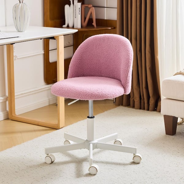 Teddy Fleece Fabric Swivel Task Chair in Taro Purple with Armless