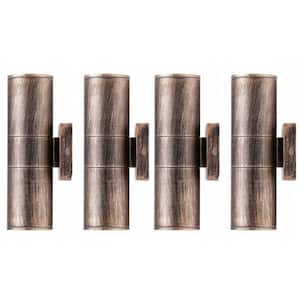 Bronze Outdoor Hardwired Cylinder Wall Light Lantern Scone with Integrated LED Up Down Lights (4-Pack)