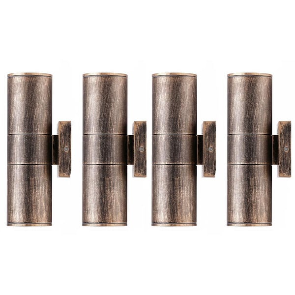 HKMGT Bronze Outdoor Hardwired Cylinder Wall Light Lantern Sconce with Integrated LED Up Down Lights (4-Pack)