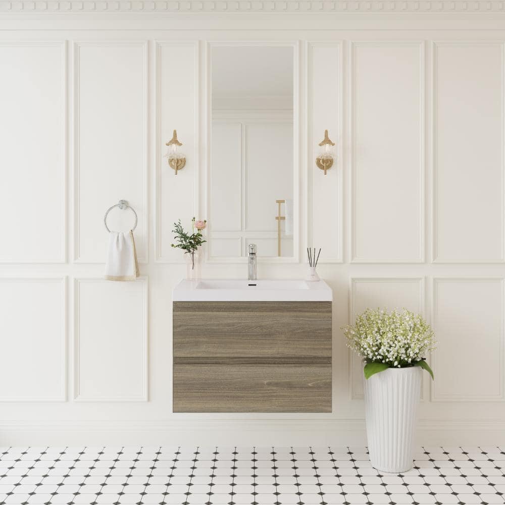 30 in. W Single Sink Floating Bath Vanity in Ash Grey with White Solid Surface Sink Top price history on PriceWatchPro