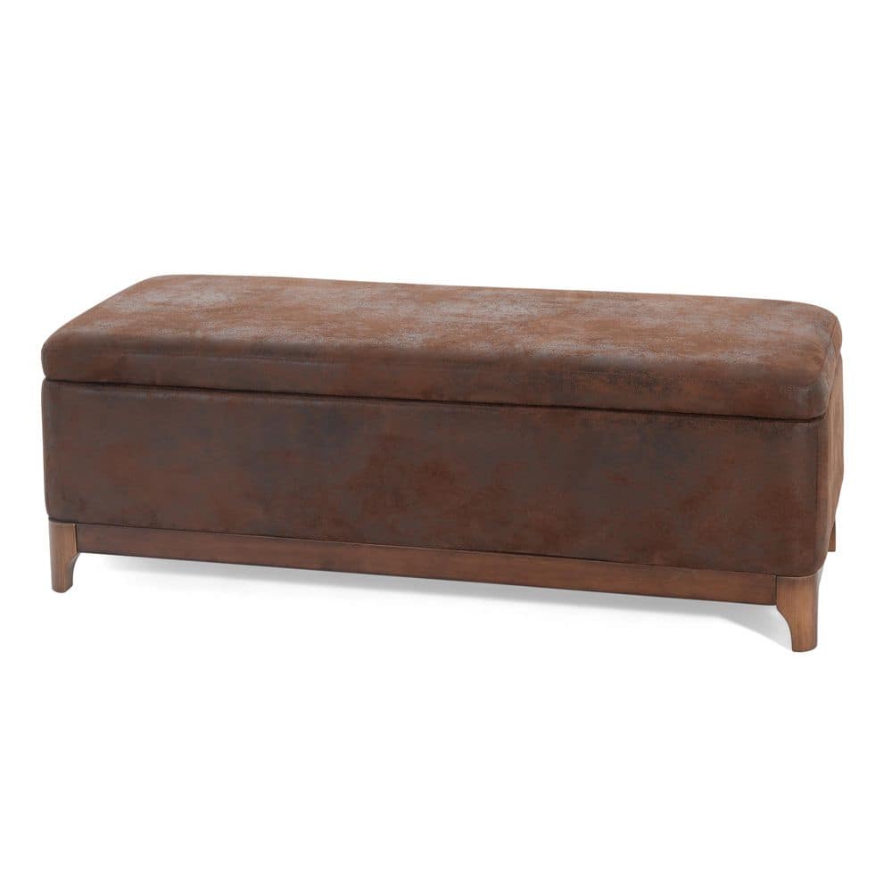Antonio Modern Brown Microfiber Upholstered Rectangle Accent Ottoman Storage Bench