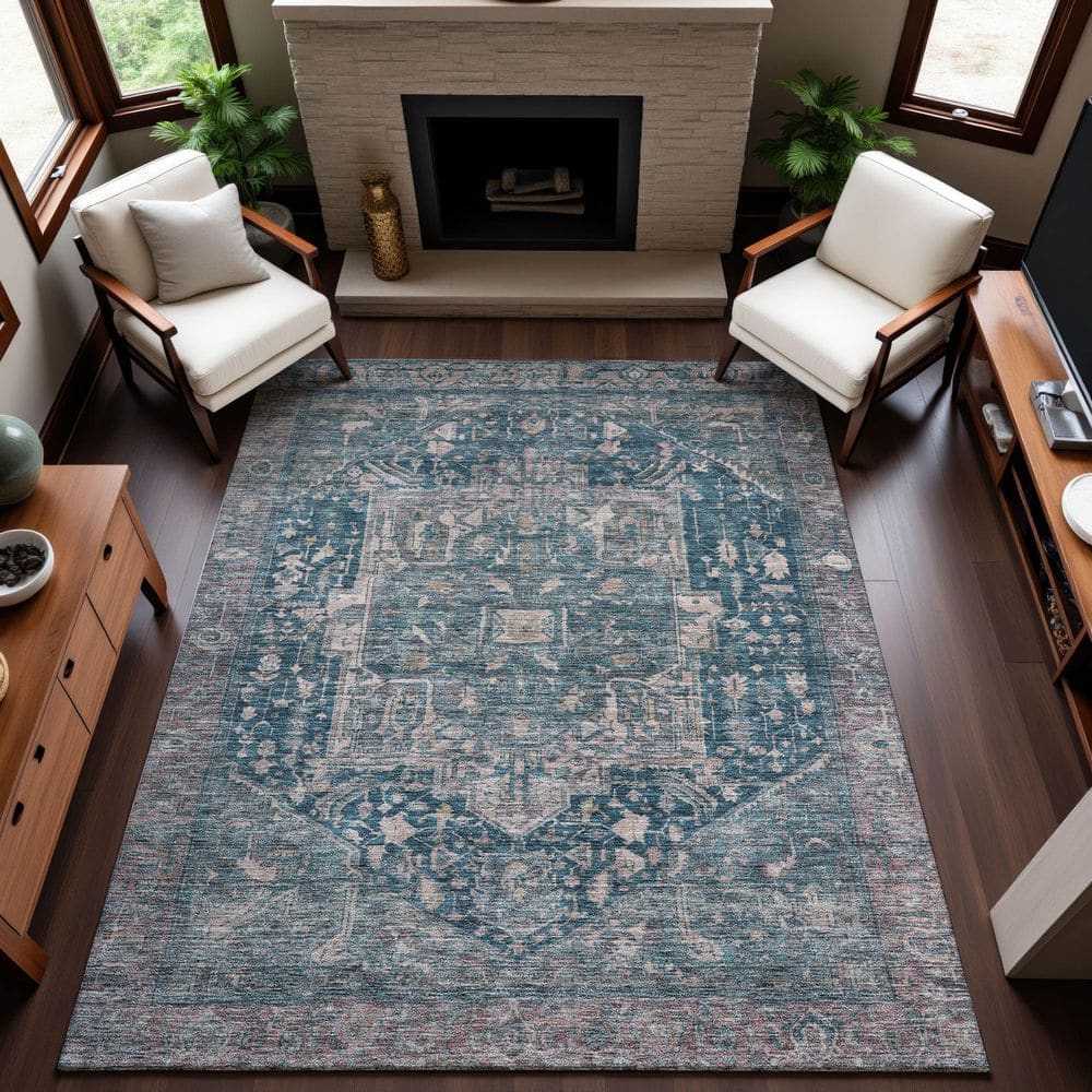 Mayfield Premium Machine Washable Abstract AMF1240 Blue 8 ft. x 10 ft. Area Rug price history on PriceWatchPro