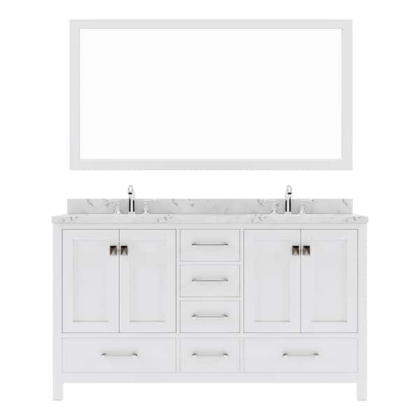 Virtu USA Caroline Avenue 60 in. W x 22 in. D x 35 in. H Single Sink Bath Vanity in White with Quartz Top and Mirror