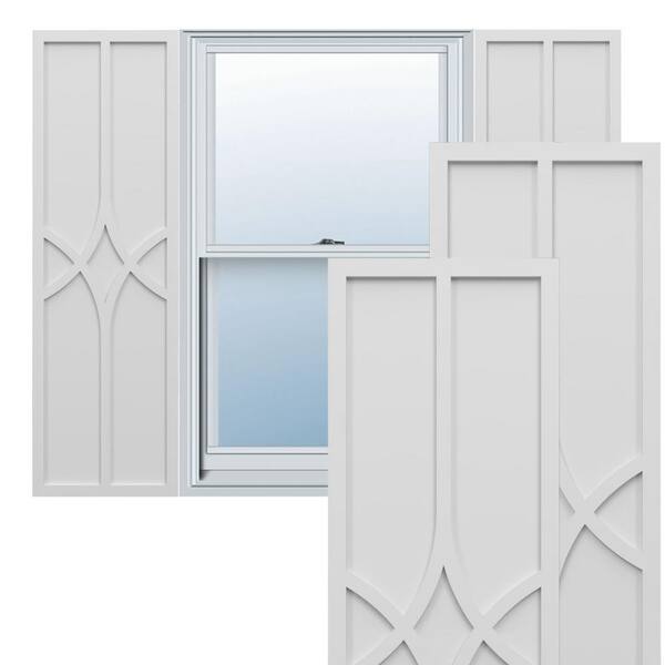 Ekena Millwork True Fit PVC 15 in. W x 43 in. H Raised Panel Vinyl Shutters Pair in White