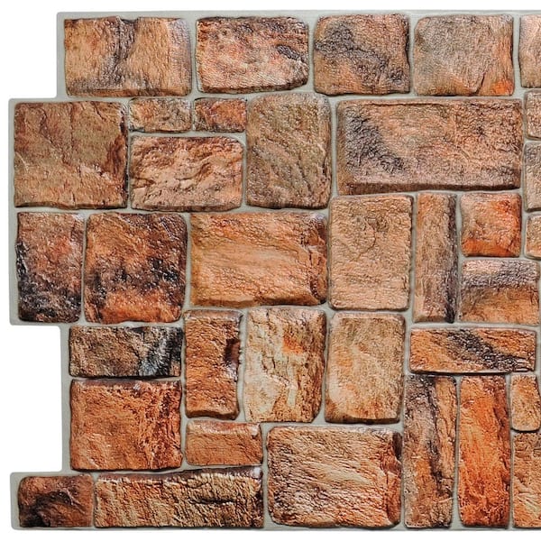 Dundee Deco 3D Falkirk Retro 1/100 in. x 39 in. x 20 in. Brown Red Faux Stone PVC Decorative Wall Paneling (10-Pack)