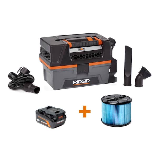 3 Gallon 18-Volt Cordless Handheld NXT Shop Vacuum Wet Dry Vac with Filter, Locking Hose, Accessories and 6.0 Ah Battery