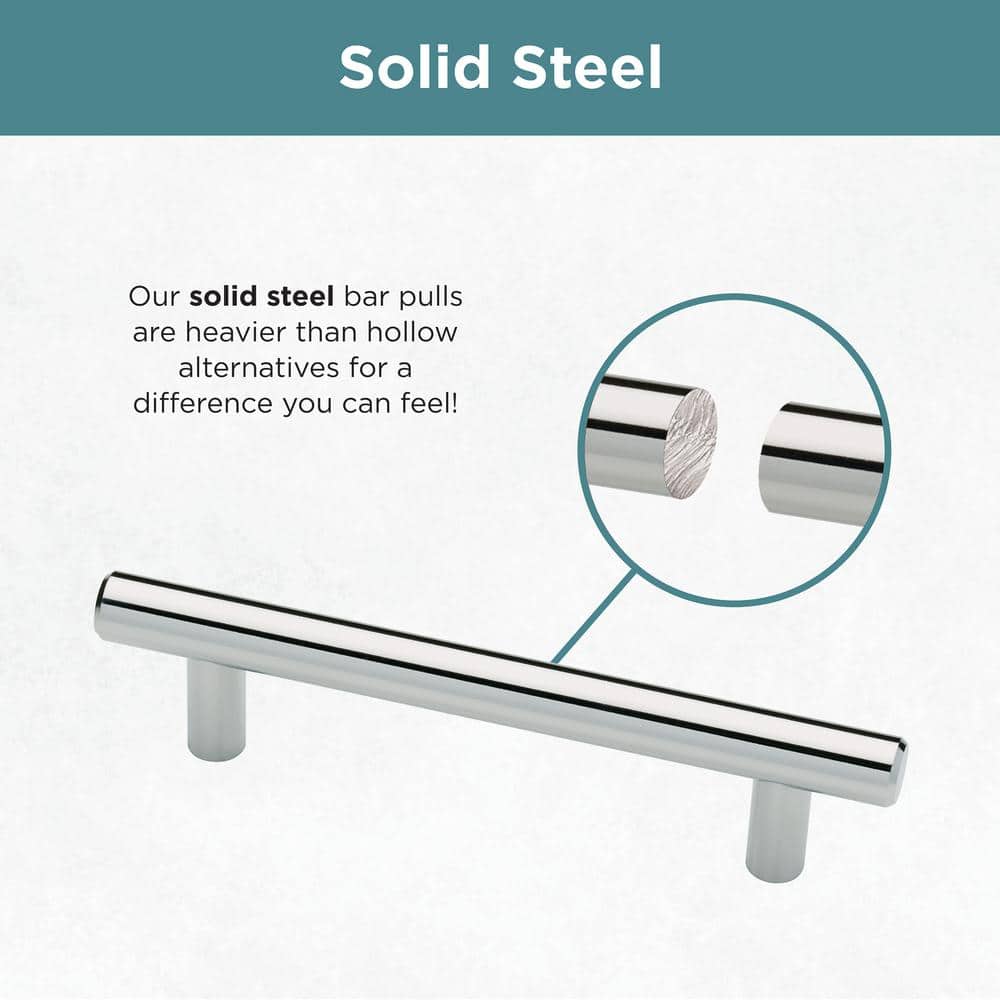 Modern Polished Chrome Steel Bar Pull with Mounting Hardware