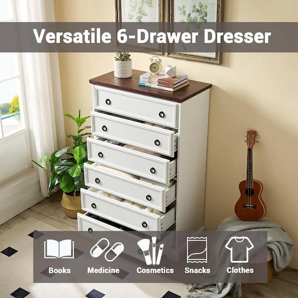 SUNRINX White 6-Drawer 15.75 in.W Chest of Drawers MG2-31WE - The