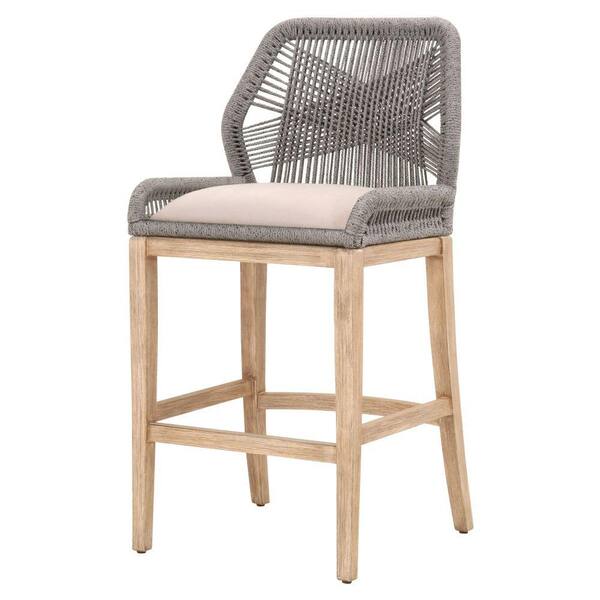 Benjara In Gray And Brown Low Back Wood Frame Barstool With Fabric