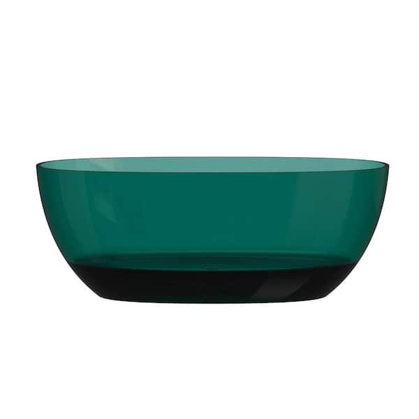 VANITYFUS 59 in. x 29.5 in. Stone Resin Surface Flatbottom Freestanding Soaking Bathtub with Center Drain in Transparent Blue