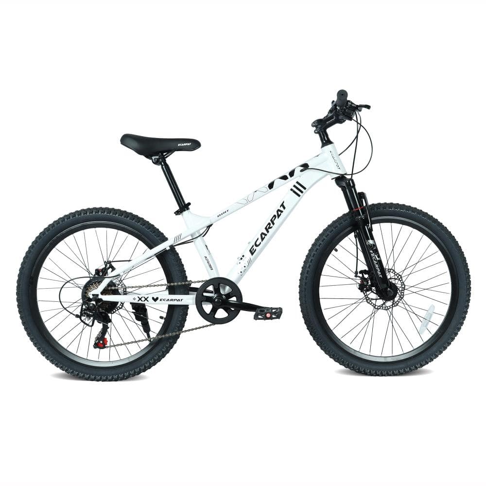 WOQWOQ 24 Inch 21 Speed White Mountain Bike Adult Steel Frame with