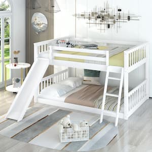 White Full Over Full Bunk Bed With Convertible Slide and Ladder