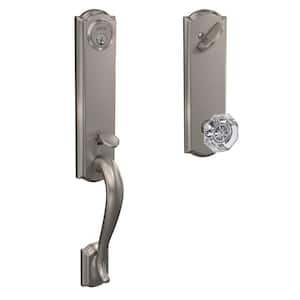 Custom Camelot Satin Nickel Single Cylinder 3/4 Trim Door Handleset with Alexandria Glass Door Knob