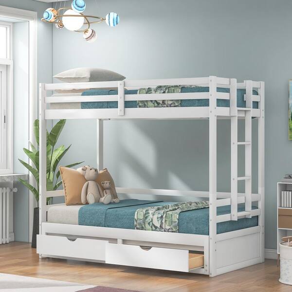 Bright Designs White Twin Over, Twin Over King Bunk Bed