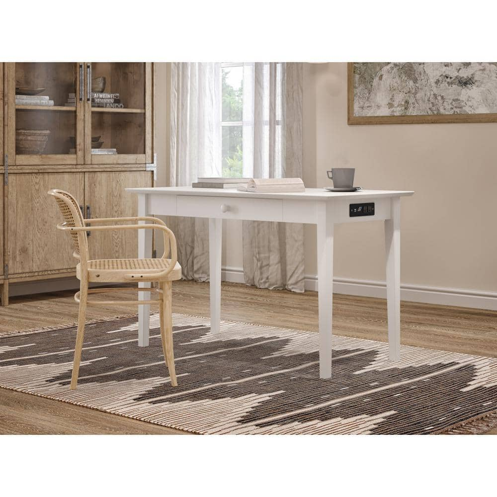 AFI Shaker 48 in. White Desk with Drawer Writing Desk with Charging ...