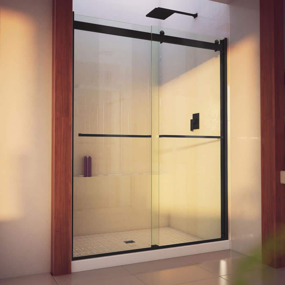 Satin Black Clear Glass Semi-Frameless Shower Door 60" x 76"