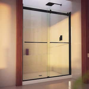 Essence H 56 in. to 60 in. W x 76 in. H Sliding Semi Frameless Shower Door in Matte Black with Clear Glass