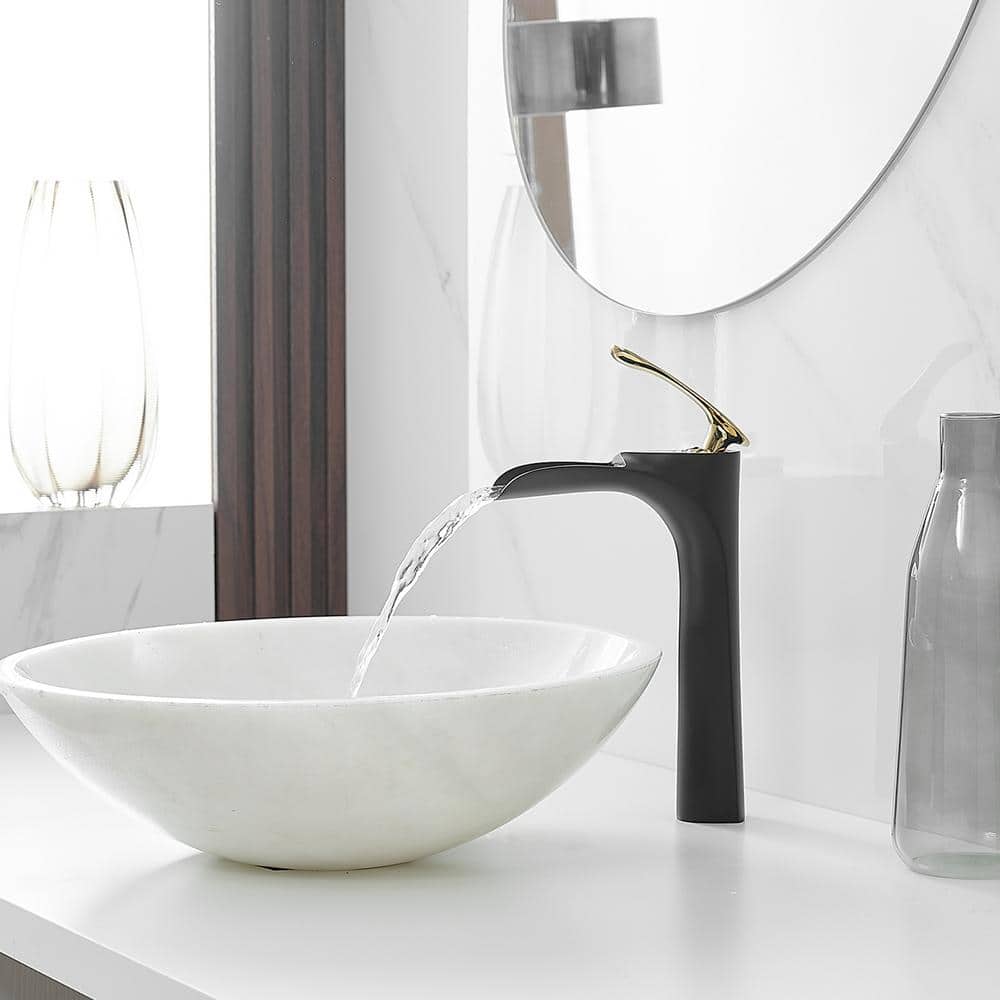Matte Black and Gold Single Handle Vessel Sink Faucet