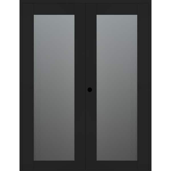 Vona 207 72 in. x 80 in. Right Active Full Lite Frosted Glass Black Matte Wood Composite Double Prehung Interior Door