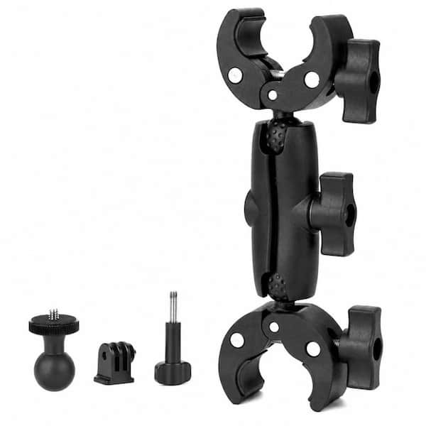 360° Rotatable Dual Clamp Mount, Camera and Pole Bracket, Umbrella Holder, Black, Aluminum Plastic, 0.6-2.4 in.