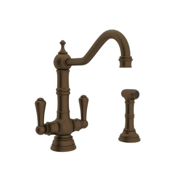PERRIN & ROWE Edwardian Era 2-Handle Standard Kitchen Faucet with Side Spray in English Bronze