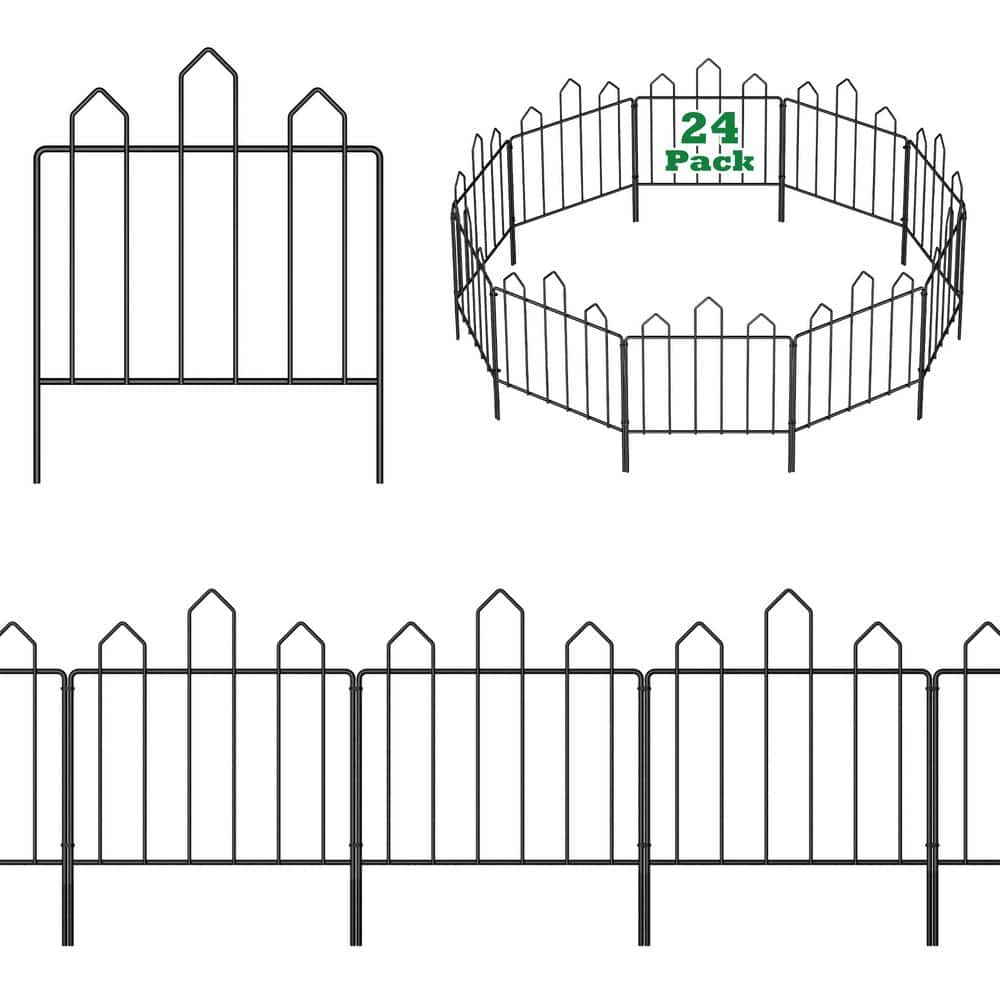 Oumilen 25 ft. L x 17 in. H Black Metal Decorative Garden Fence Total, Fence Panel No Dig Garden