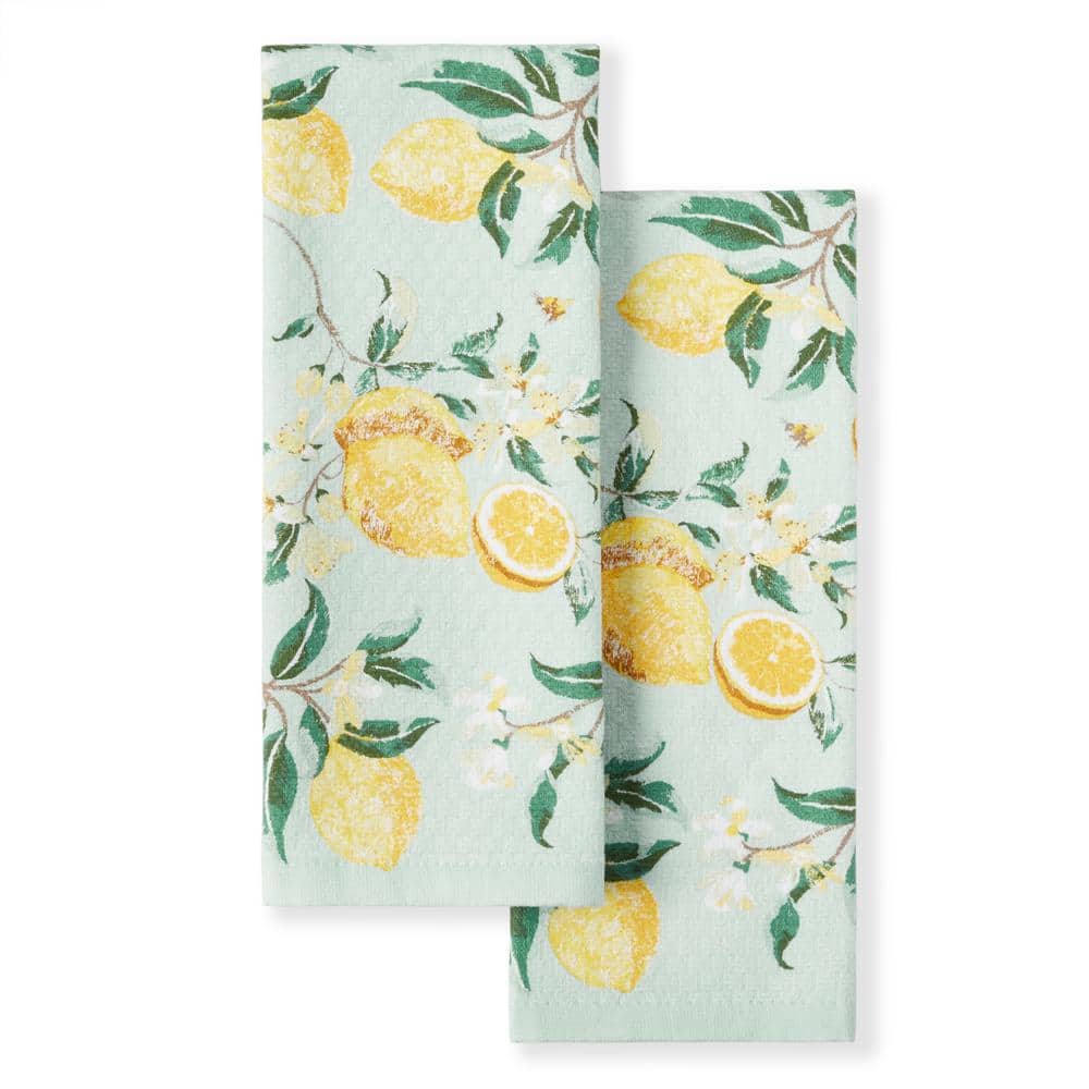 Set Of 2 Kitchen Dish Hand Towels 15” x 25” LEMONS 