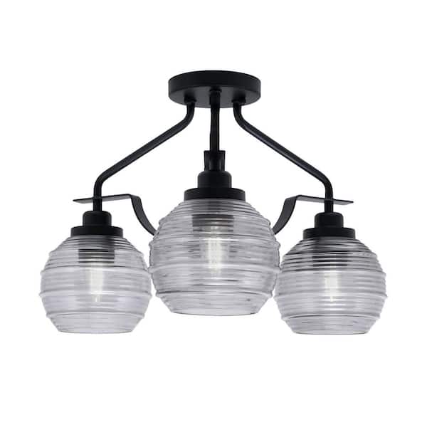 zara ライト Zara 18 in. 3-Light Matte Black Semi-Flush with 7 in. Clear