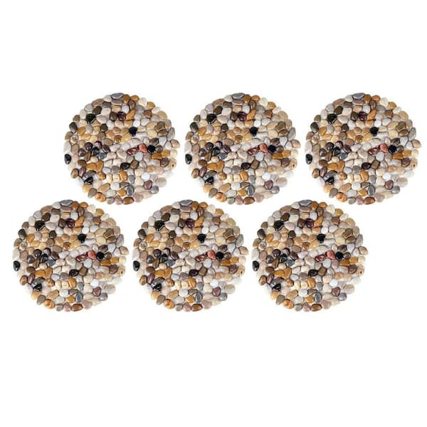 6 Pack 9 in. x 9 in. Round River Rock Stepping Stones Outdoor , Mesh Back Pebble Paver Mats for Garden and Patio