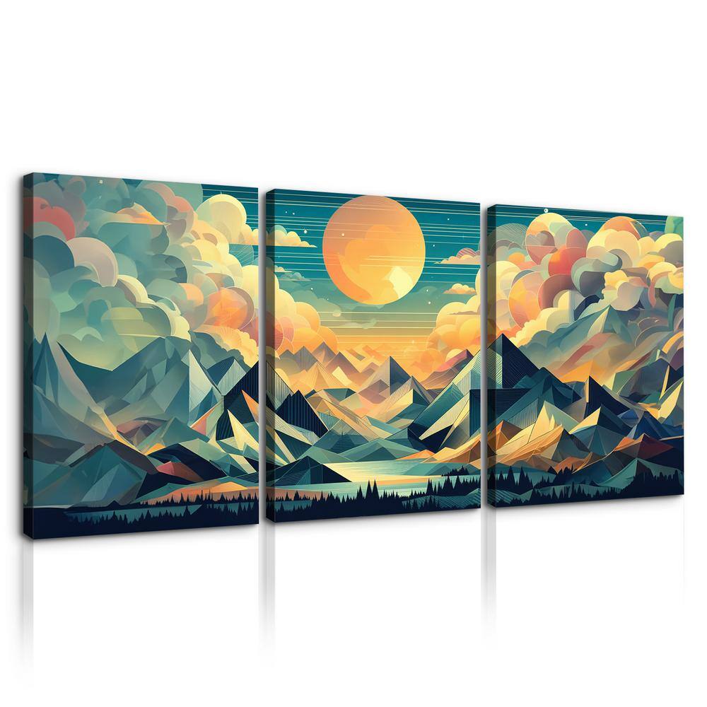 3-Panels Framed Abstract Boho Style Mountain and Forest Canvas Wall Art Pri