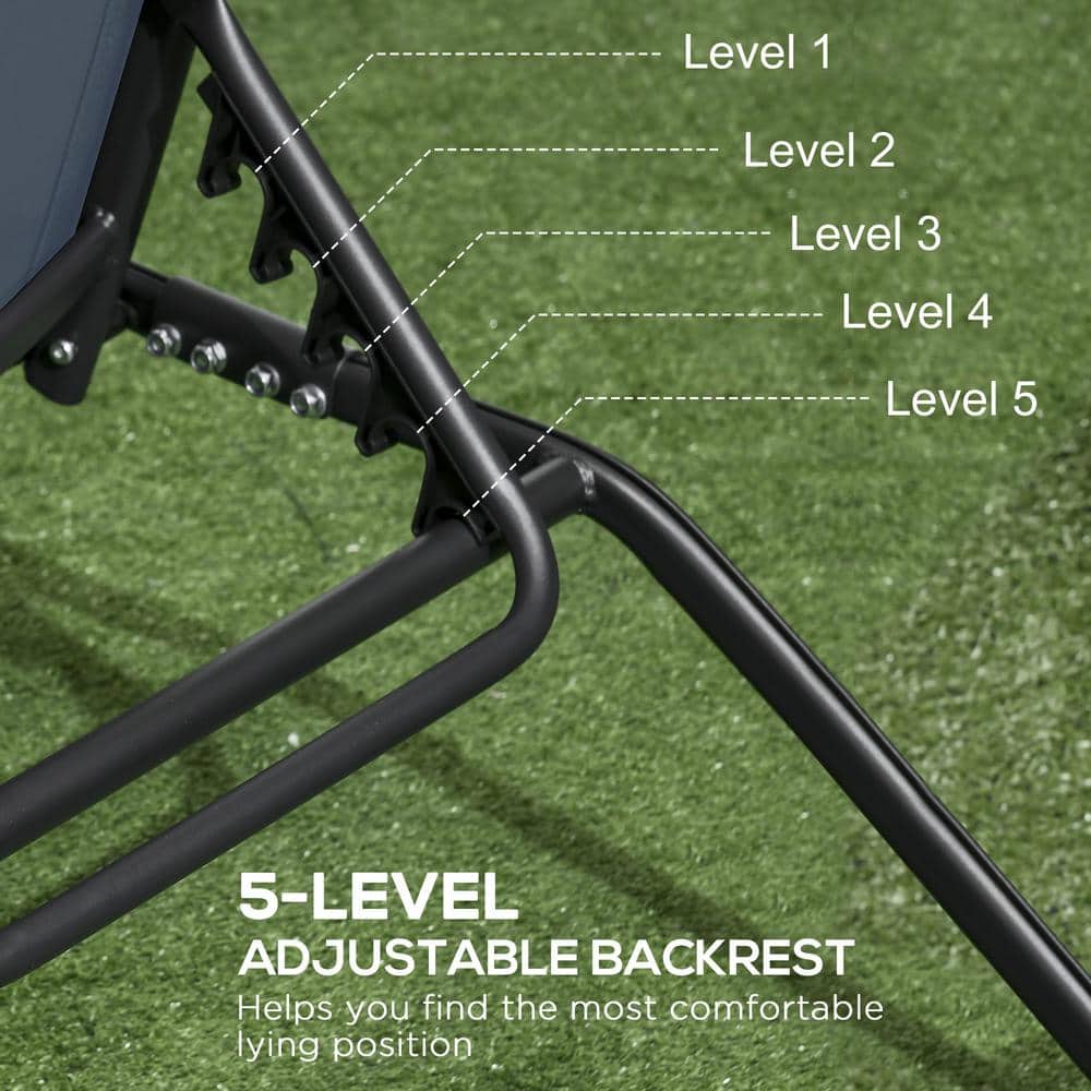 Dark Blue Adjustable Outdoor Chaise Lounge Chairs with Wheels