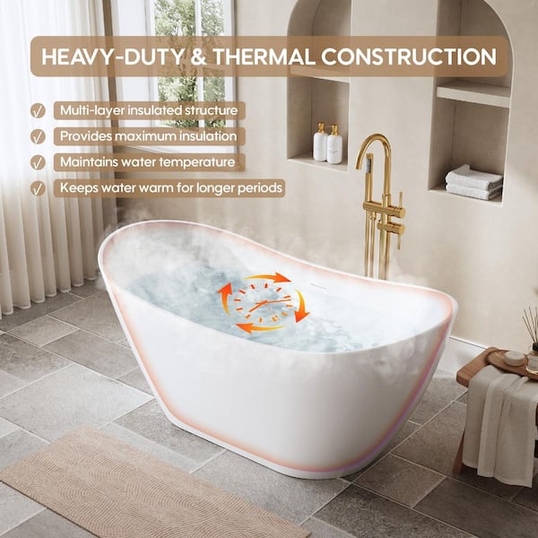 ANGELES HOME 60 in. x 29 in. Acrylic Freestanding Soaking Bathtub