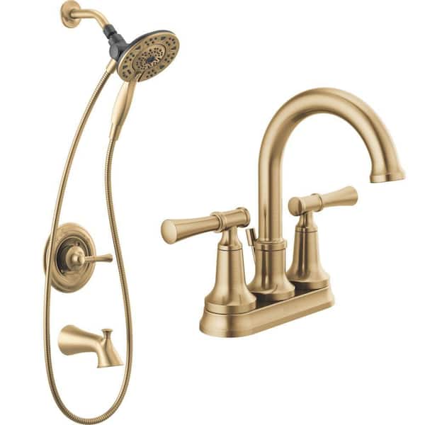 Chamberlain 4 in. Centerset 2-Handle Bathroom Faucet Bundle In2ition Tub/Shower Trim and Rough-In in Champagne Bronze