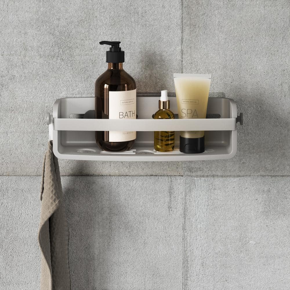 Gray Rectangular Plastic Suction Mount Shower Caddy