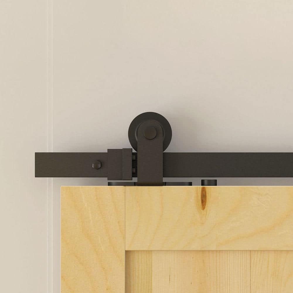 144-Inch Matte Black Top Mount Sliding Barn Door Hardware Kit