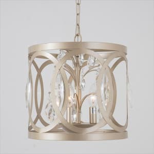 Lansing 3-Light Gold Lantern Drum Pendant With Crystal Accents