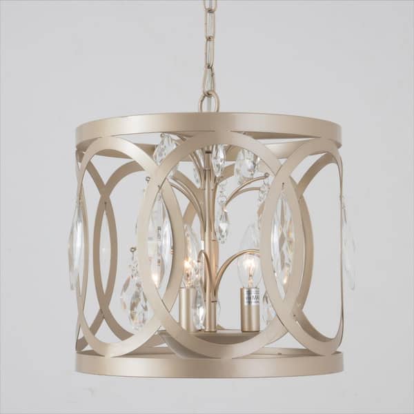 Maxax Lansing 3-Light Gold Lantern Drum Pendant With Crystal Accents