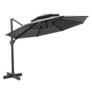 12 ft. Dark Gray Polyester Round Tilt Cantilever Patio Umbrella with Stand